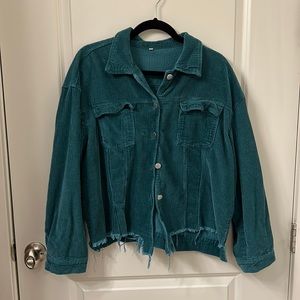 Distressed Dark Green Corduroy Jacket